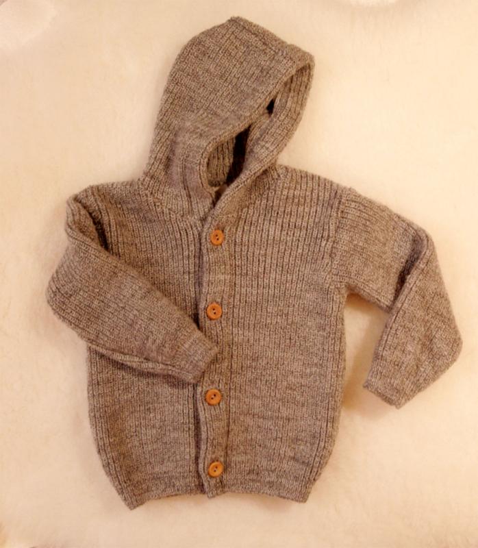 Baby-Wollstrickjacke mit Kapuze - Camelfarben/ beige